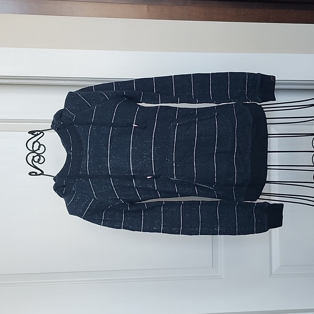 Roxy hooded sweater. Black with white stripe.